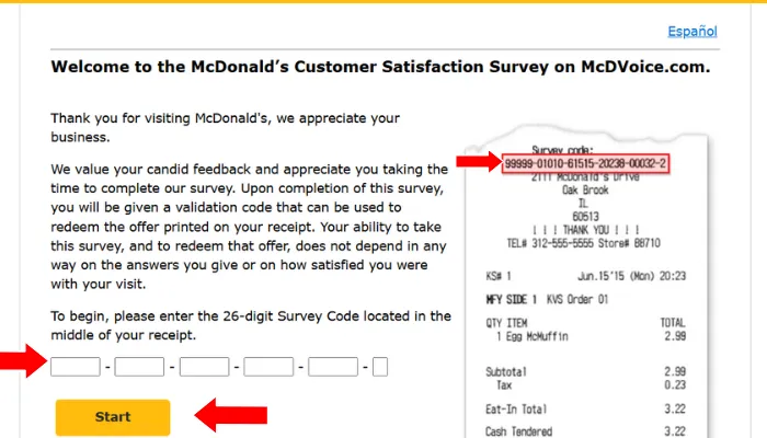 Screenshot of Official Survey page Screenshot of Official Survey page