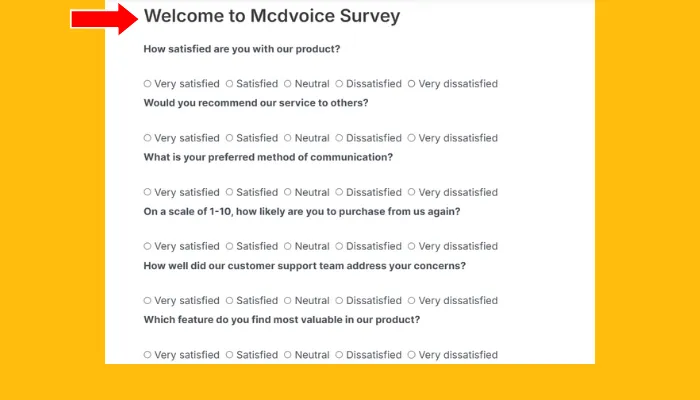 Screenshot of Survey Questions Screenshot of Survey Questions